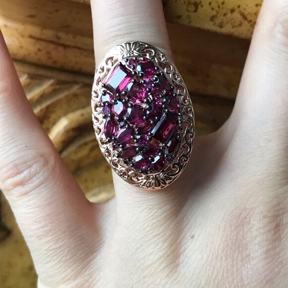 Natural Rhodolite Garnet Sterling Silver Cocktail Ring Size 5.25 - Picture 8 of 9